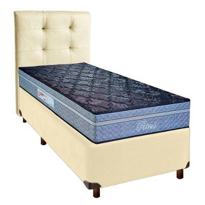 Conjunto Cama Box Bege Solteiro + Colchão Molas Ensacadas Petrus Paropas + Cabeceira