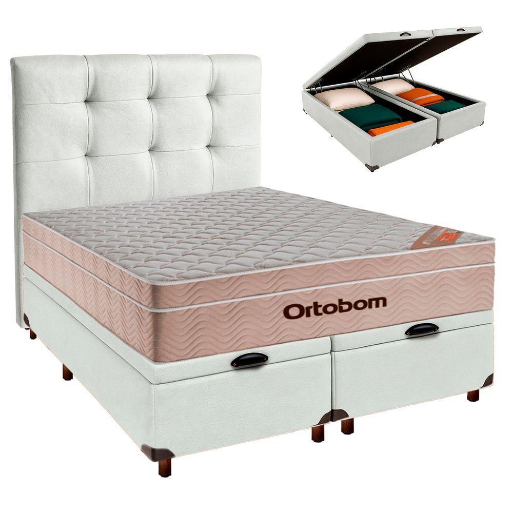 Kit Cama Box Bau + Cabeceira + Colchão Queen Molas Ensacadas - Airtech - Ortobom - 1