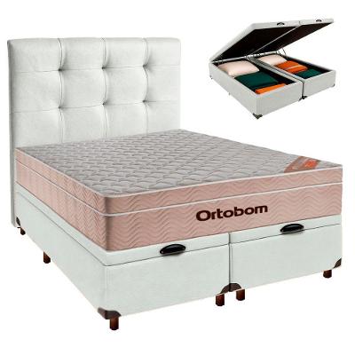 Kit Cama Box Bau + Cabeceira + Colchão Queen Molas Ensacadas - Airtech - Ortobom