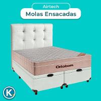 Kit Cama Box Bau + Cabeceira + Colchão Queen Molas Ensacadas - Airtech - Ortobom