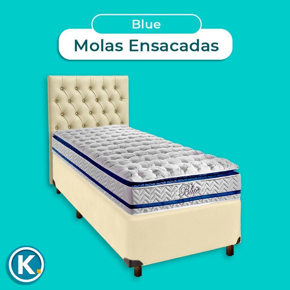 Kit Cama Box + Cabeceira + Colchão Solteiro Molas Ensacadas - Blue - Paropas - 4