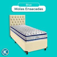 Kit Cama Box + Cabeceira + Colchão Solteiro Molas Ensacadas - Blue - Paropas