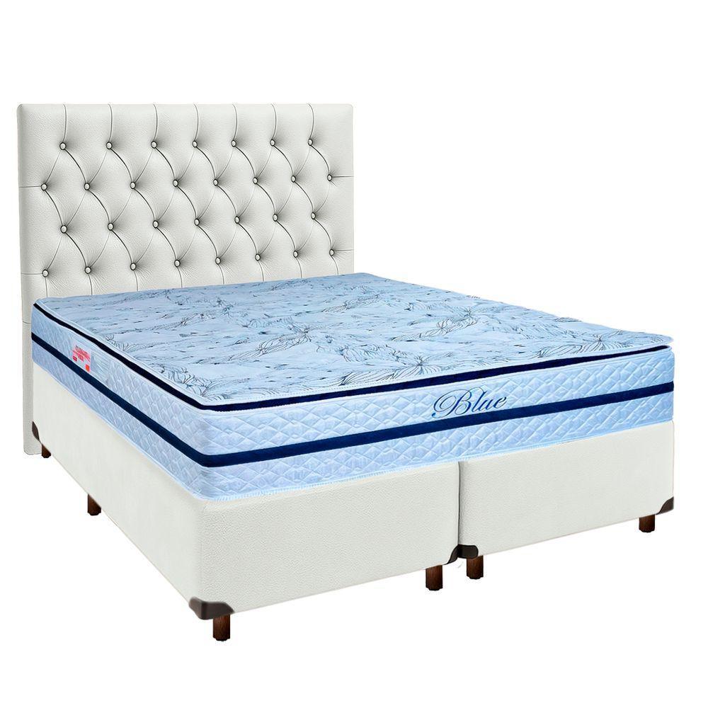 Conjunto Cama Box Branco Queen + Colchão Molas Ensacadas Blue Paropas + Cabeceira - 1