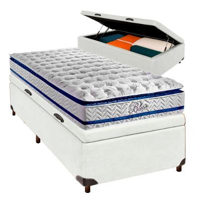 Cama + Bau Blindado E Colchão Molas Ensacadas Solteiro - Blue Paropas