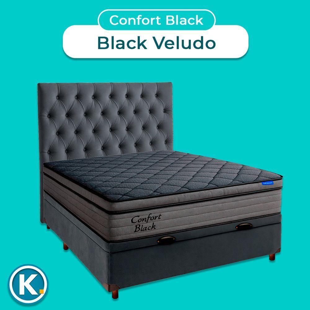Baú Cinza + Cabeceira + Colchão Casal Confort Black Ortobom - 4