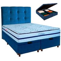 Kit Cama Box Bau + Cabeceira + Colchão Queen Molas Ensacadas - Blue - Paropas - 1