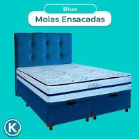 Kit Cama Box Bau + Cabeceira + Colchão Queen Molas Ensacadas - Blue - Paropas