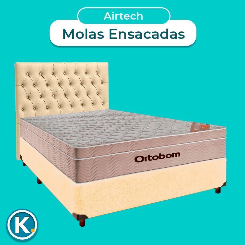 Kit Cama Box + Cabeceira + Colchão Casal Molas Ensacadas - Airtech - Ortobom - 4