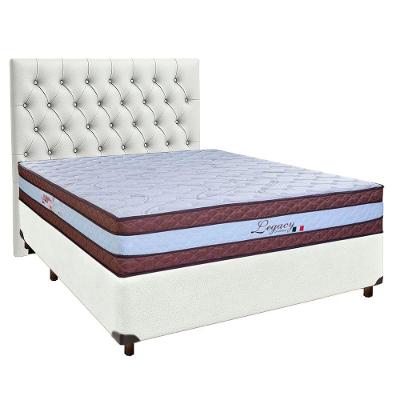 Conjunto Cama Box Branco Casal + Colchão Molas Ensacadas Legaccy Paropas + Cabeceira