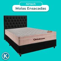Conjunto Cama Box Preto Casal + Colchão Molas Ensacadas Airtech Ortobom + Cabeceira