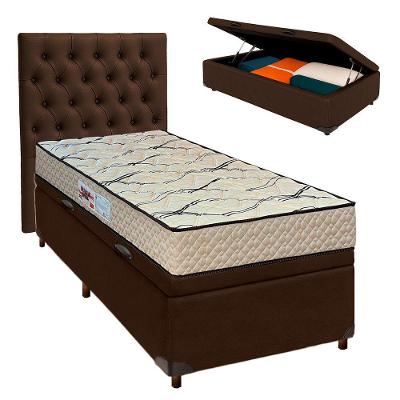 Kit Cabeceira + Cama Box Bau + Colchão Solteiro D33 Maxsono Paropas