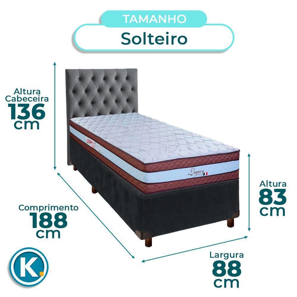 Conjunto Cama Box Cinza Solteiro + Colchão Molas Ensacadas Legaccy Paropas + Cabeceira - 3