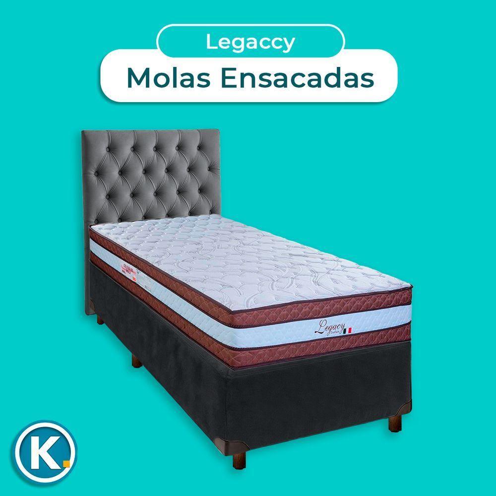 Conjunto Cama Box Cinza Solteiro + Colchão Molas Ensacadas Legaccy Paropas + Cabeceira - 4