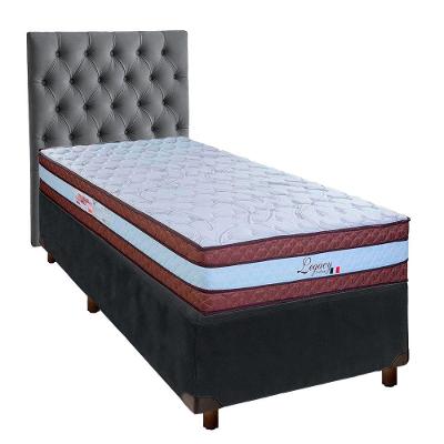 Conjunto Cama Box Cinza Solteiro + Colchão Molas Ensacadas Legaccy Paropas + Cabeceira