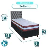 Conjunto Cama Box Cinza Solteiro + Colchão Molas Ensacadas Legaccy Paropas + Cabeceira - 3