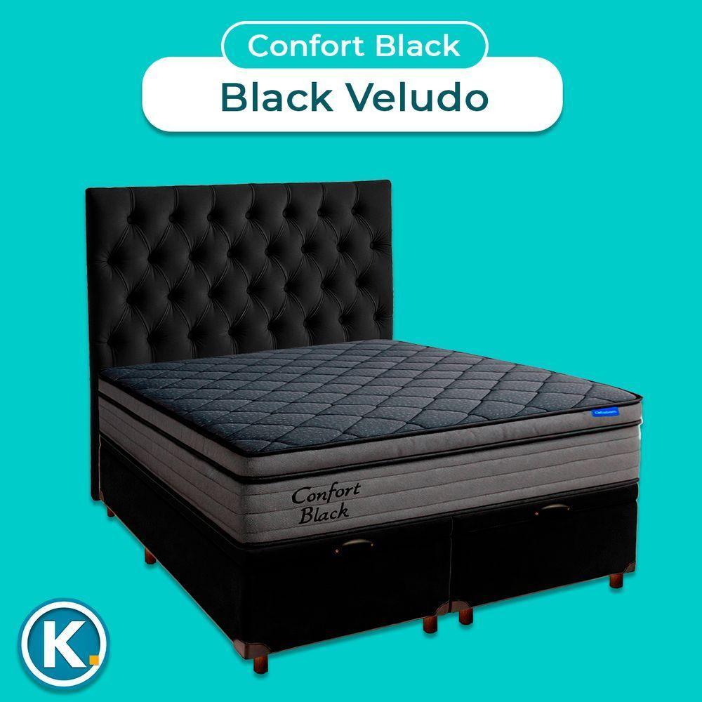 Baú Preto + Cabeceira + Colchão King Confort Black Ortobom - 4