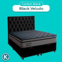 Baú Preto + Cabeceira + Colchão King Confort Black Ortobom
