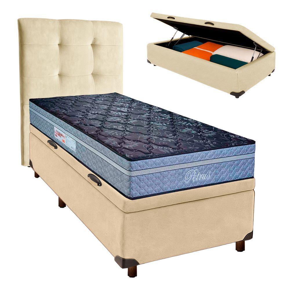 Kit Cabeceira + Cama Box Bau + Colchão Solteiro Molas Ensacadas Petrus Paropas - 1