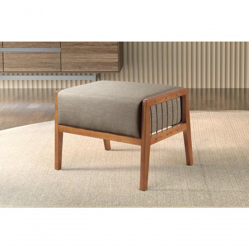 Puff Banqueta Gael Luxo Madeira Maciça Castellar Móbile Linho Cinza Linho Cinza - 4