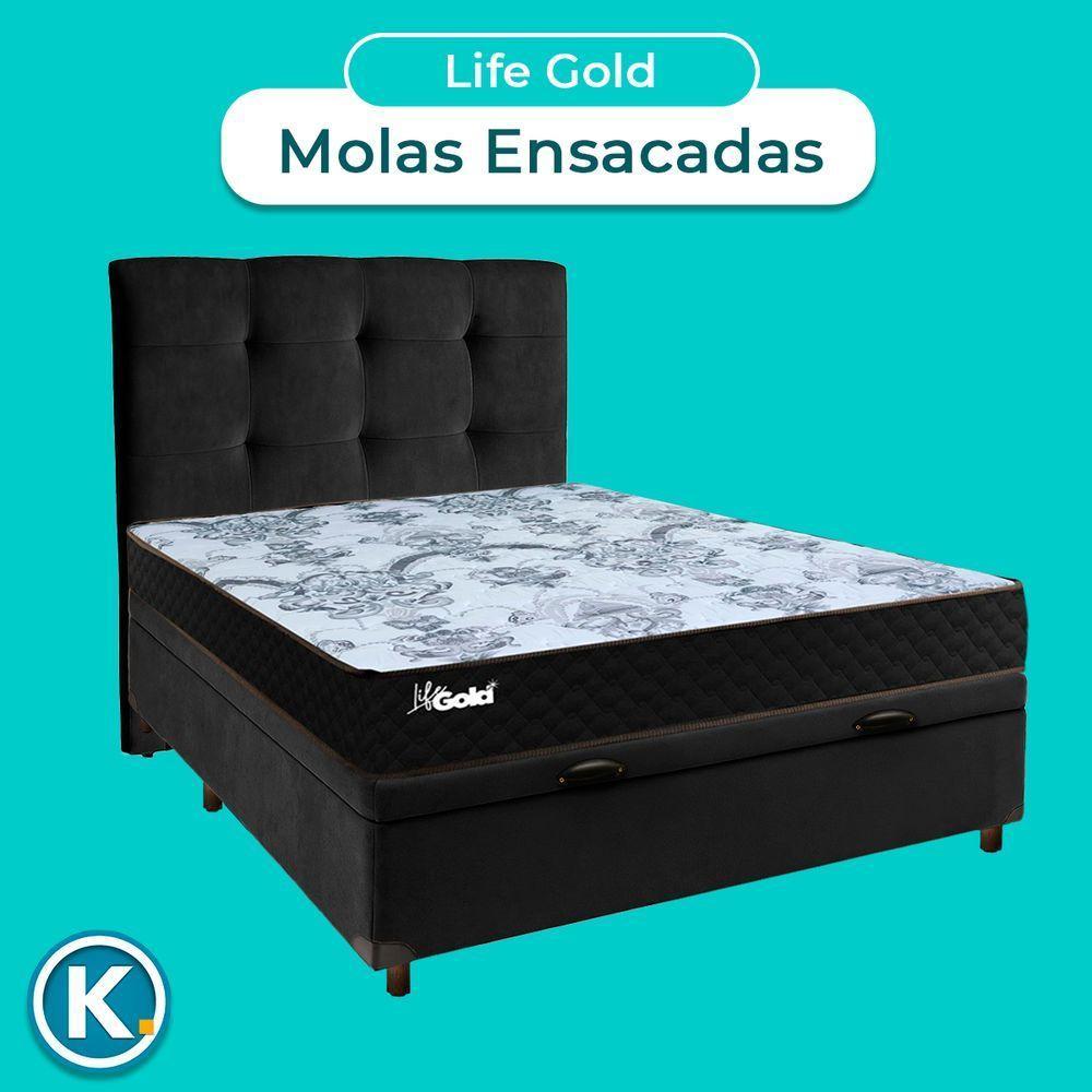 Kit Cabeceira + Cama Box Bau + Colchão Casal Molas Ensacadas Life Gold Paropas - 4