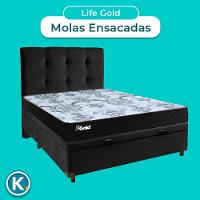Kit Cabeceira + Cama Box Bau + Colchão Casal Molas Ensacadas Life Gold Paropas