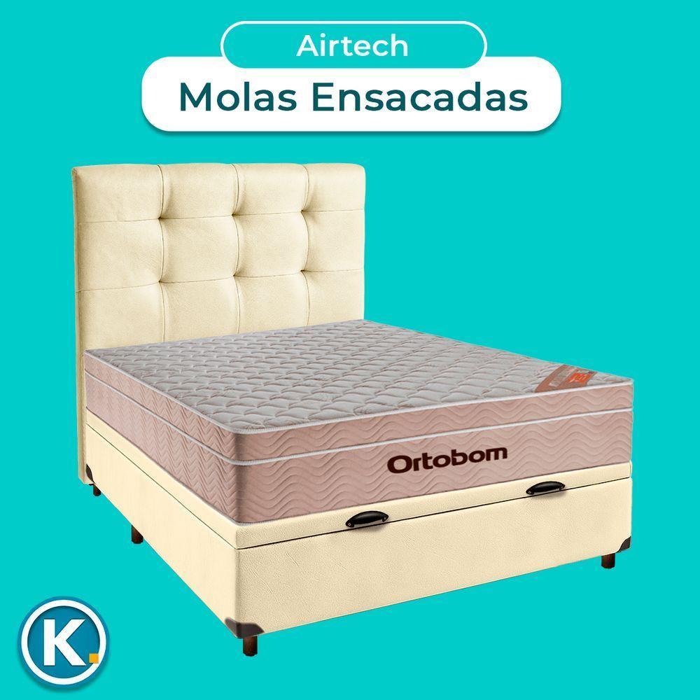 Kit Cabeceira + Cama Box Bau + Colchão Casal Molas Ensacadas Airtech Ortobom - 4