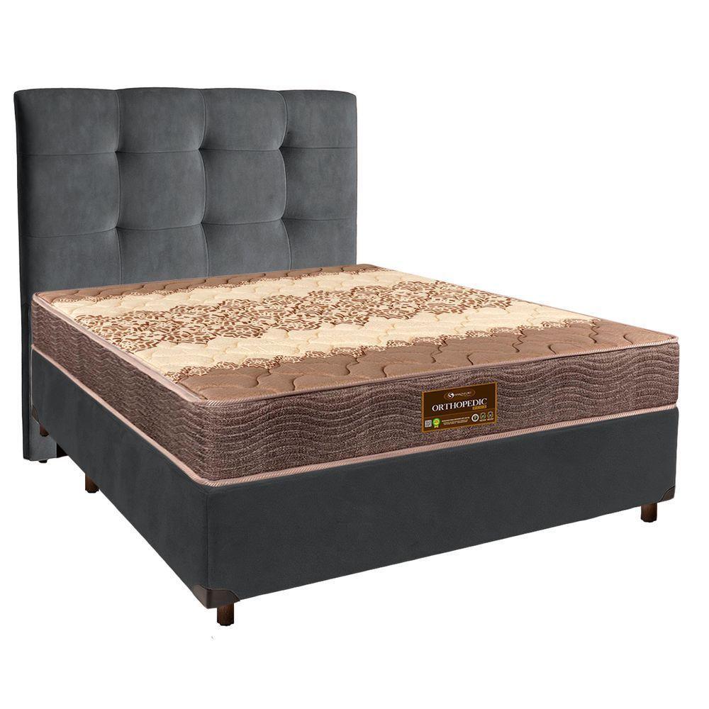 Conjunto Cama Box Cinza Casal + Colchão D26 Ortophedic Sankonfort + Cabeceira - 1