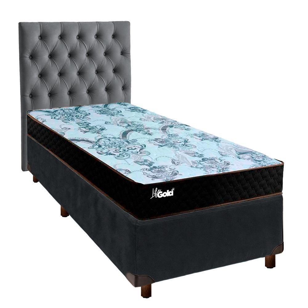 Kit Cama Box + Cabeceira + Colchão Solteiro Molas Ensacadas - Life Gold - Paropas - 1