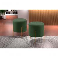 Puff Banqueta Odim Luxo Base Bronze Castellar Móbile Veludo Verde - 4