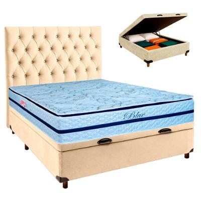 Kit Cabeceira + Cama Box Bau + Colchão Casal Molas Ensacadas Blue Paropas