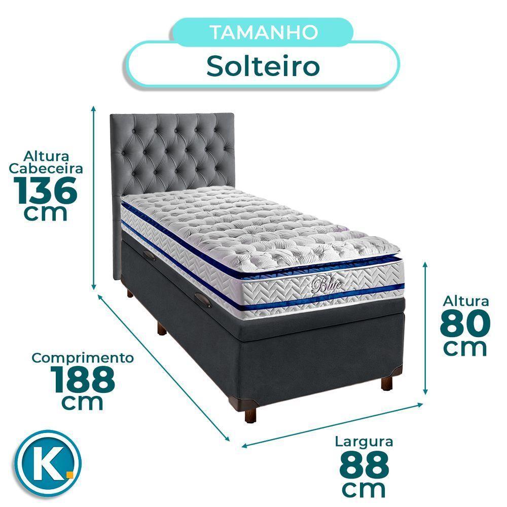 Kit Cama Box Bau + Cabeceira + Colchão Solteiro Molas Ensacadas - Blue - Paropas - 3
