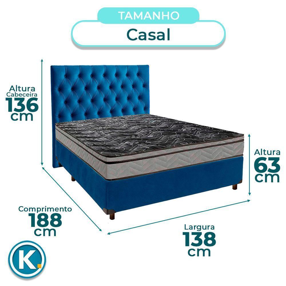 Cama + Box Azul E Colchão D28 Casal - Conforto Paropas + Cabeceira - 3
