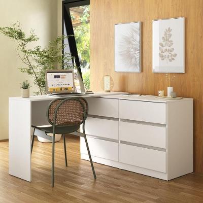 Escrivaninha Em L 120cm Com 6 Gavetas Flex Multimóveis Mp6030 Branco