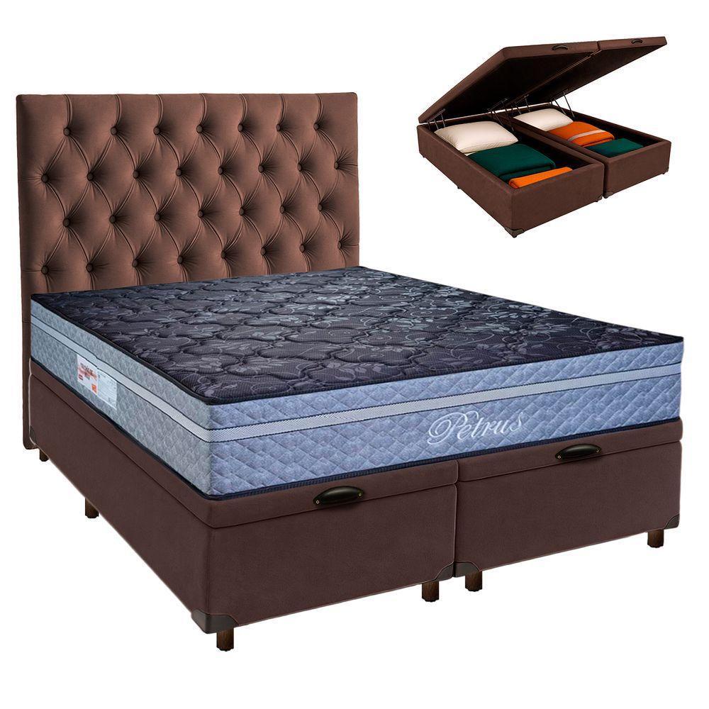 Cama Box Bau + Colchão Queen Molas Ensacadas Petrus Paropas + Cabeceira Estofada - 1