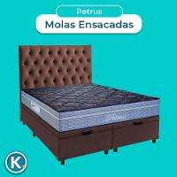Cama Box Bau + Colchão Queen Molas Ensacadas Petrus Paropas + Cabeceira Estofada