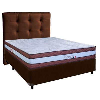 Conjunto Cama Box Marrom Casal + Colchão Molas Ensacadas Legaccy Paropas + Cabeceira