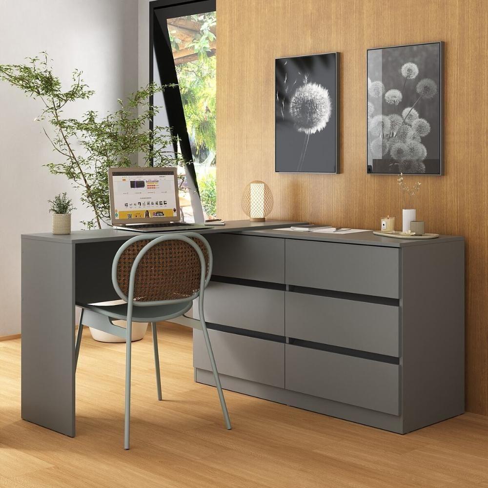 Escrivaninha Em L 120cm Com 6 Gavetas Flex Multimóveis Mp6030 Grafite - 1