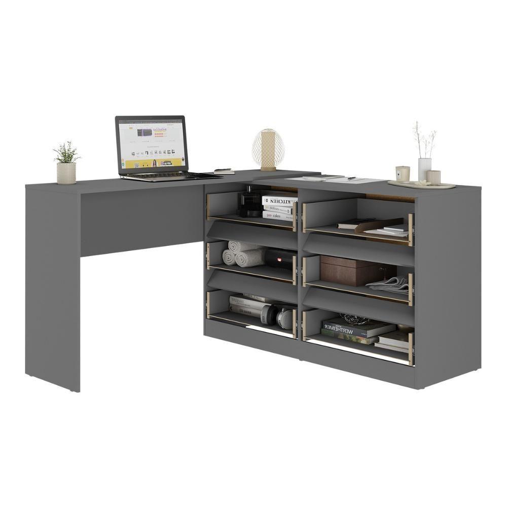 Escrivaninha Em L 120cm Com 6 Gavetas Flex Multimóveis Mp6030 Grafite - 5