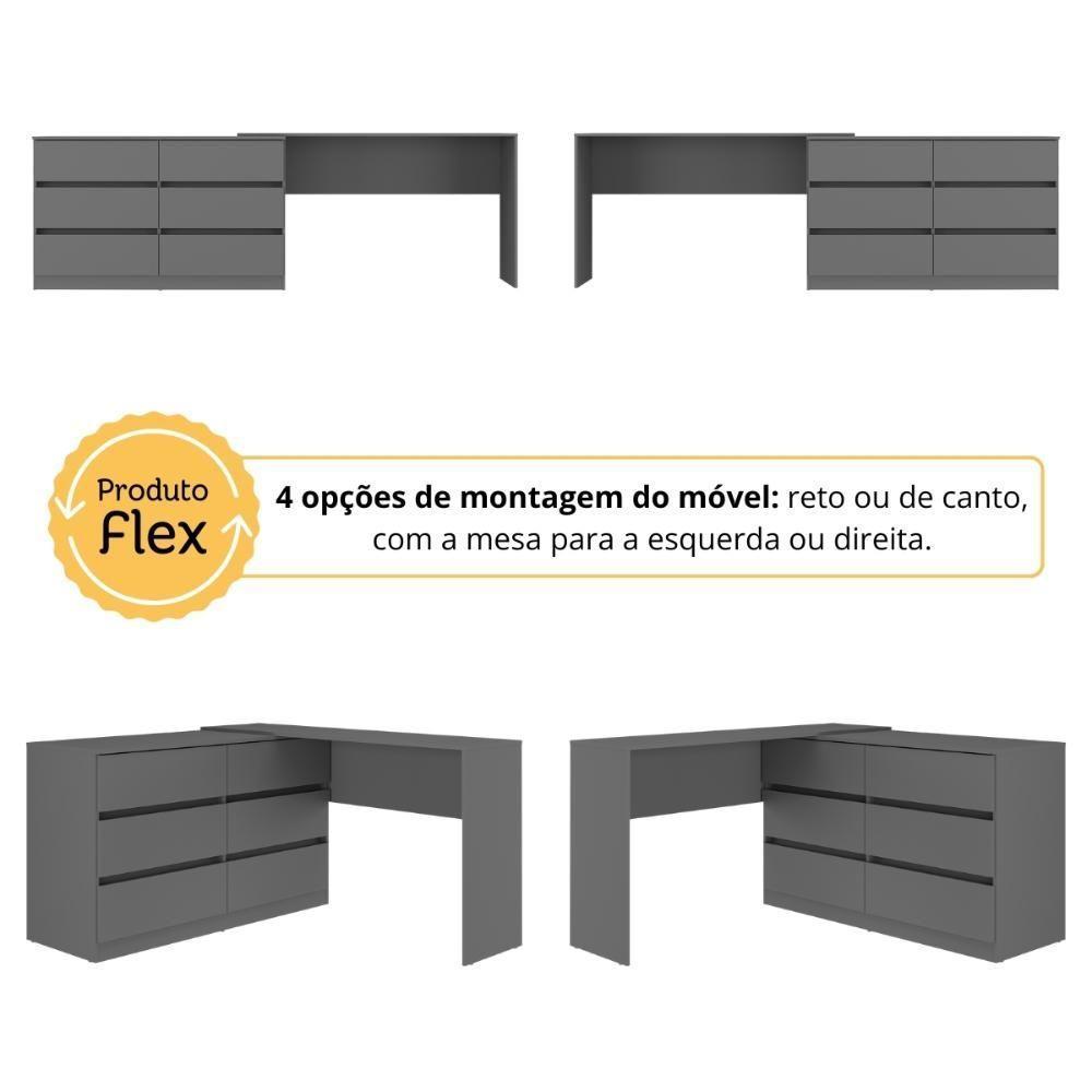 Escrivaninha Em L 120cm Com 6 Gavetas Flex Multimóveis Mp6030 Grafite - 6