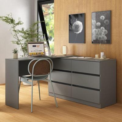 Escrivaninha Em L 120cm Com 6 Gavetas Flex Multimóveis Mp6030 Grafite