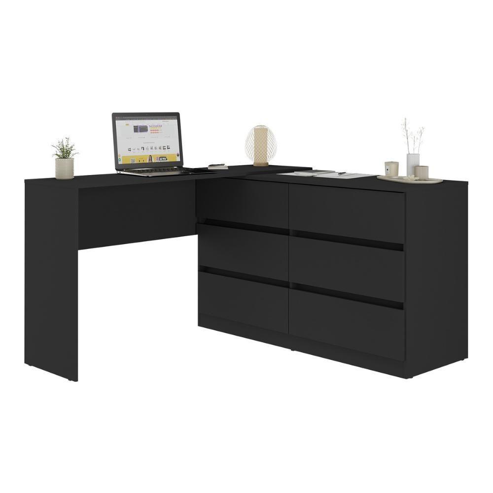 Escrivaninha Em L 120cm Com 6 Gavetas Flex Multimóveis Mp6030 Preto - 2