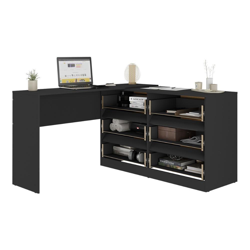 Escrivaninha Em L 120cm Com 6 Gavetas Flex Multimóveis Mp6030 Preto - 5