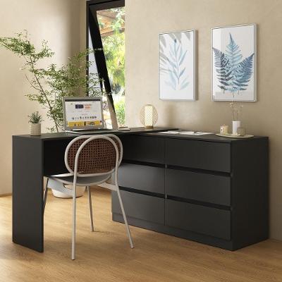 Escrivaninha Em L 120cm Com 6 Gavetas Flex Multimóveis Mp6030 Preto