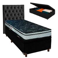 Conjunto Cama Box Bau Preto Solteiro + Colchão D28 Conforto Paropas + Cabeceira - 1