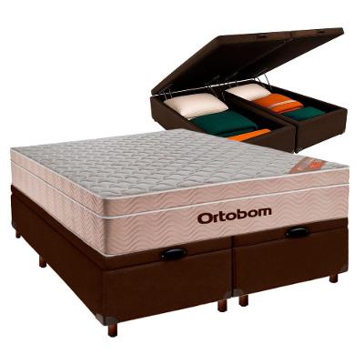 Cama + Bau Blindado E Colchão Molas Ensacadas Queen - Airtech Ortobom