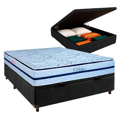 Cama + Bau Blindado E Colchão Molas Ensacadas Casal - Blue Paropas
