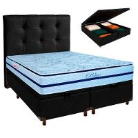 Conjunto Cama Box Bau Blindado Casal + Colchão Molas Ensacadas Blue Paropas + Cabeceira - 1