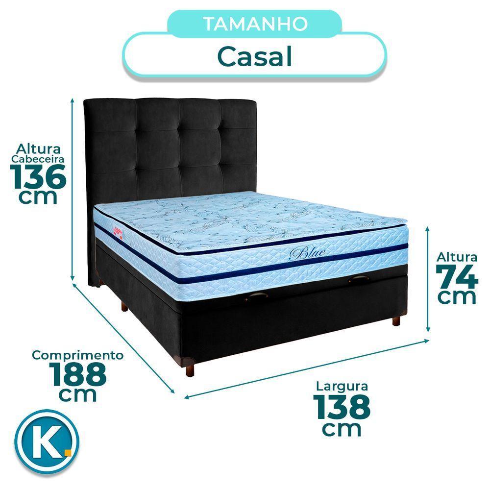 Conjunto Cama Box Bau Blindado Casal + Colchão Molas Ensacadas Blue Paropas + Cabeceira - 3