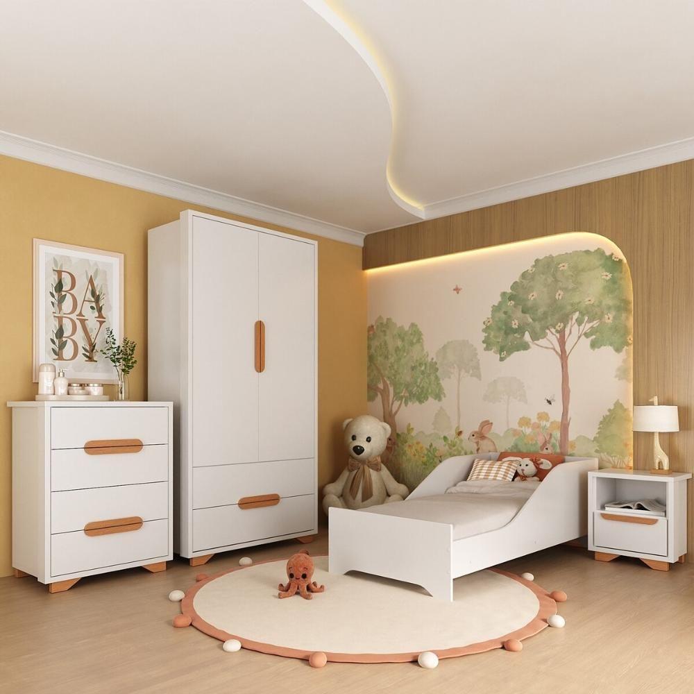 Quarto Infantil Completo Com Minicama Para Colchão 150x70cm Multimóveis Mp4401 Branco Natural - 1