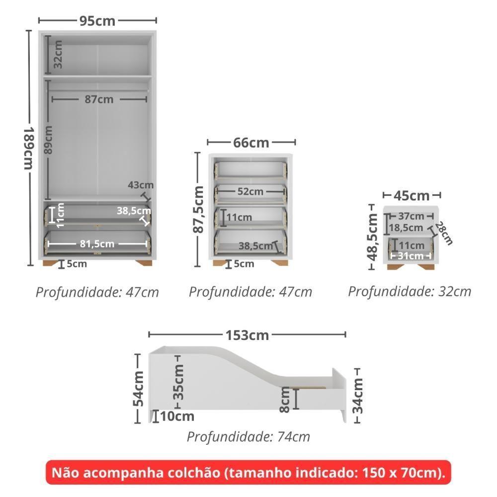 Quarto Infantil Completo Com Minicama Para Colchão 150x70cm Multimóveis Mp4401 Branco Natural - 7